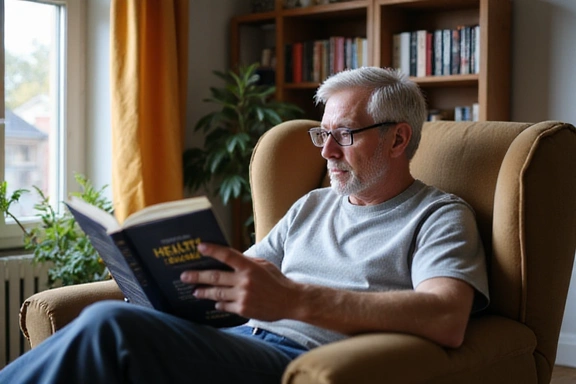 Mężczyzna czytający książkę o zdrowiu