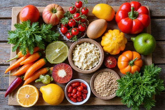 Zdrowe, kolorowe jedzenie na stole