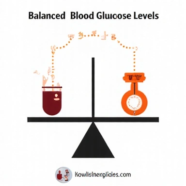 Infografika przedstawiająca zrównoważony poziom glukozy we krwi.