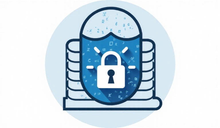 Secure data storage icon with a lock and data symbols